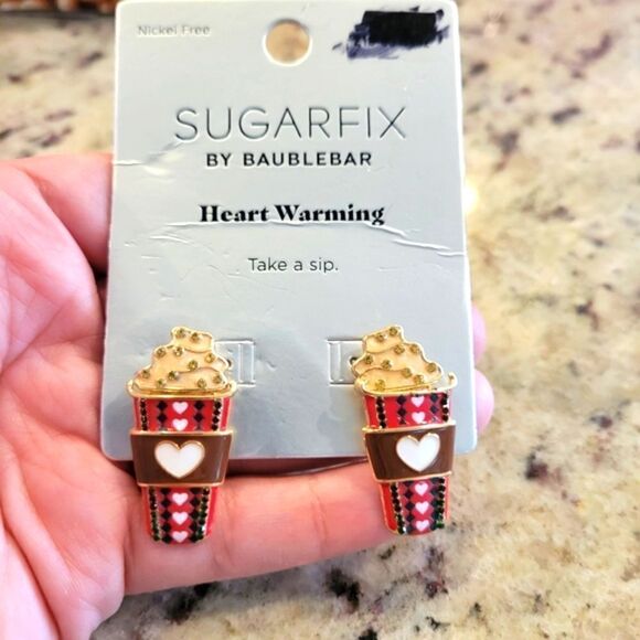 BaubleBar Sugarfix Heart Warming Latte Valentine's Coffee Cup Earrings - Picture 2 of 5